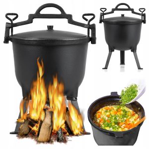 KOCIOŁEK ŻELIWNY GARNEK WĘGIERSKI MYŚLIWSKI NA OGNISKO GRILL STOJĄCY 10L